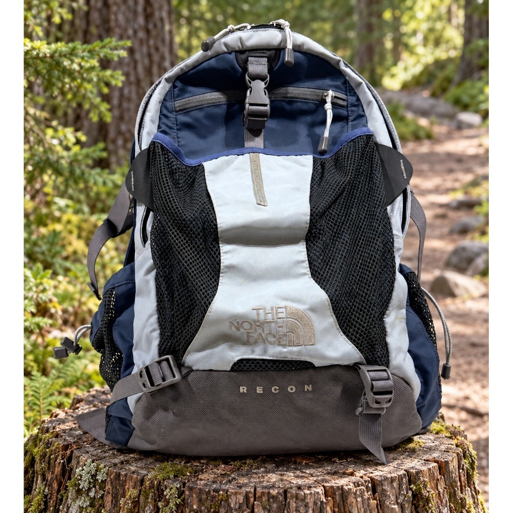THE NORTH FACE Recon Backpack - Unisex Blue Grey Hiking Travel Daypack OS